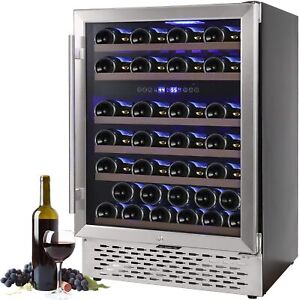 51 Bottles Wine Cooler 150L Refrigerator Dual Zone Glass Door Fridge LCD Display