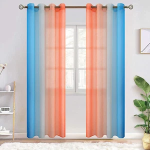 BGment Ombre 52 x 84" Sheer Curtains - Grommet 2 Panels, Two-Color Orange & Blue - Picture 1 of 10