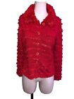 Vintage Michael Simon New York Red Fuzzy Fringe Jacket Cardigan Size Small 1998