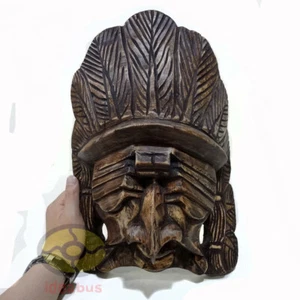 Folk Art Wood Hand Carved NUO MASK Walldecor decor art - Indian Chief 16" tall - Picture 1 of 12