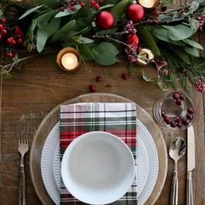 Pottery barn Disney napkin Plaid Stewart set 4 holiday cloth party gift red new - Picture 1 of 23