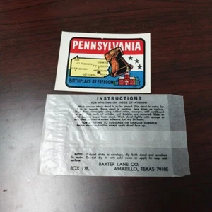 PENNSYLVANIA BIRTHPLACE OF FREEDOM VINTAGE BAXTER LANE CO. WATER DIP DECAL - Picture 1 of 1
