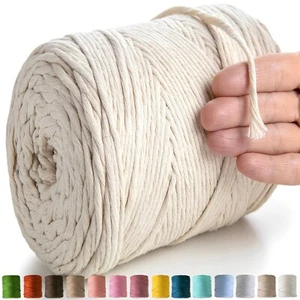 MeriWoolArt Macrame Cord Yarn 4mm 1 - 225 meters Cotton Cord Thick Macrame Yarn - Picture 1 of 22