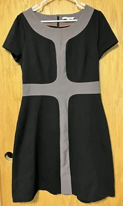 Boden Women's Black & Grey Lines Dress UK 16L US 12L 12 L Zip Up Fully Lined - Picture 1 of 3
