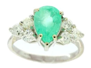 3.34ct Colombia Esmeralda & Diamante Racimo Anillo En 14K Oro Blanco - Imagen 1 de 8