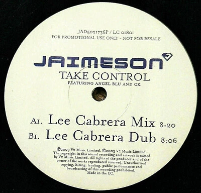 JAIMESON - TAKE CONTROL, LEE CABRERA MIX PROMO 12", V2 MUSIC, JAD5021736P, VG/EX - Image 1 of 4