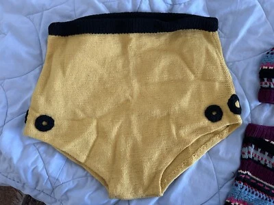 VINTAGE 1960s  HAND KNITTED Yellow  SUMMER SHORTS  Wool - Image 1 of 3