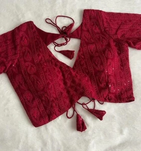 Chickenkari V-Ausschnitt Kurzarm Rücken offen Sari Bluse, Partywear Choli, - Bild 1 von 3
