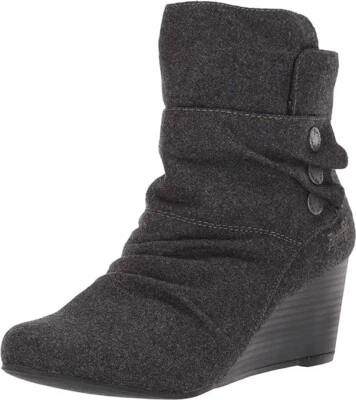 Blowfish Bagby Wedge Boot Grey Two-Tone Flannel Size 8.5 Scrunched Metal Detail - Image 1 of 4