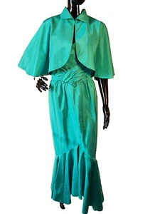 Abito da ballo vintage anni 60 Pauline Frank Usher, taglia mantello UK 12 14 raso verde acqua - Foto 1 di 17