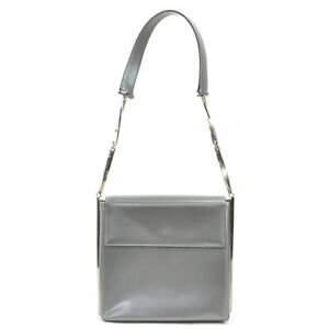 Auth Salvatore Ferragamo shoulder bag Grey/Silver Leather/Metal - e57947a
