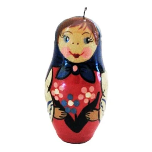 Small Wooden Nesting Doll Xmas Tree Ornament Red Blue Russian Folk Art Charm - Picture 1 of 4