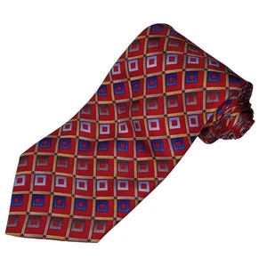 Milano Herrenkrawatte 100 % Seide rot mit buntem geometrischem Design 61 x 4 Zoll - Bild 1 von 6