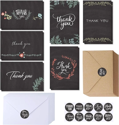 150 Sets Thank You Cards with Envelopes Stickers Bulk Thank You Notes 6 Designs  - Image 1 of 4