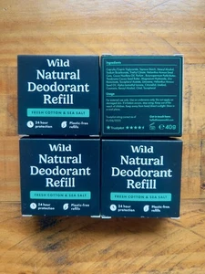 4x Wild Natural 24h Deodorant Refills. Frische Baumwolle & Meersalz. Plastikfrei.NEU - Bild 1 von 2