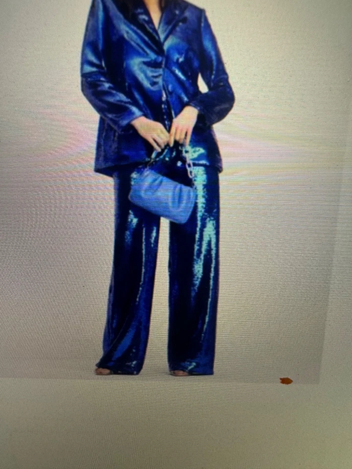 Nuevo con Etiquetas Kate Spade Azul Brillante Lentejuelas Pantalón Traje con Chaqueta - ¡GUAU! Talla 6 Foto 1 de 4