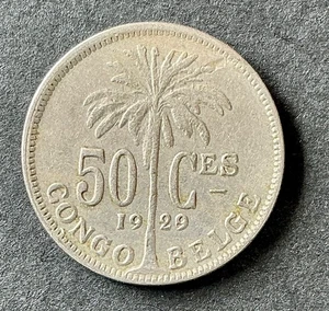 Congo Belge - Très Jolie monnaie de 50 Centimes 1929 FR - variété au 9 fermé (2) - Picture 1 of 3
