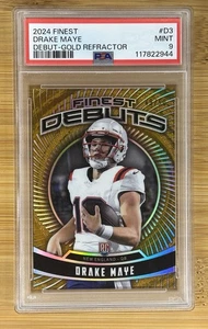 🔥#/50 PSA 9 - 2024 Finest Drake Maye Debuts RC Gold Refractor Rookie Patriots - Picture 1 of 2