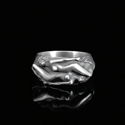 Lesbian Couple Ring 925 Sterling Silver Women Lovers Embrace Erotic Jewelry - Image 1 of 4