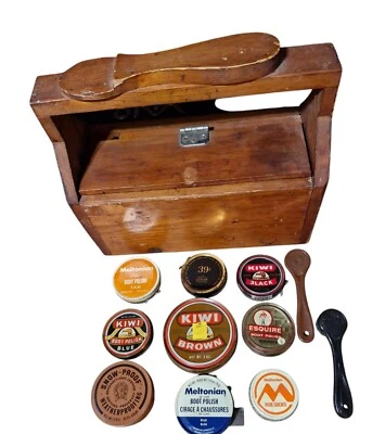 Old Vintage Wooden Foot Shoe Shine Box Wooden Handmade  Art - Image 1 of 4