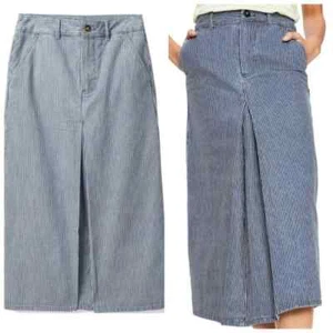 Boden Mira Denim Skirt Pleated Pinstripe Midi Blue UK 10 New - Picture 1 of 1