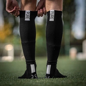 1 Paar schwarze Fußball Bein Schienbeinschoner Socken Ärmel Fußball Wade Legging Futbol - Bild 1 von 2
