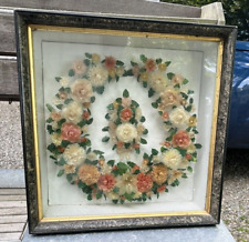 Antique Victorian Framed Shadowbox Floral Wax Memorial Wreath