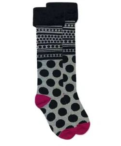 Jefferies Black Polka Dot Fuzzy Cuff Knee High Socks Boot Socks Small 3-7 Years - Picture 1 of 2