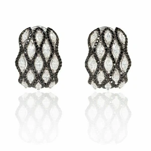 Simulated Excellent Marquise Cut White Sapphire & Onyx Silver Women's Earrings - Picture 1 of 6