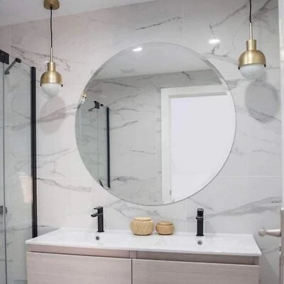 Modern Large Round Bathroom Vanity Mirror Frameless Wall Mirror Self Adhesive - Image 1 of 4