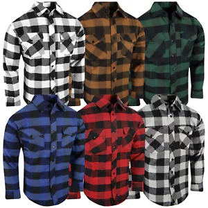 Flannel Plaid Shirt Mens Soft Button Flap Pockets Big Check True Fit Up To 5X - Picture 1 of 17