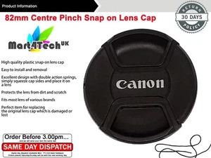 82mm Canon Camera Snap-on Pinch Lens Cap Cover with Cord 82mm UK STOCK - Picture 1 of 10