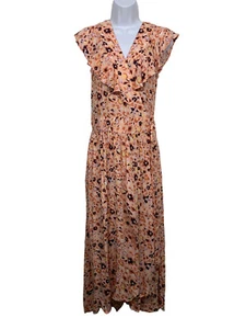 SOFIA VERGARA Damen Gr. S Pfirsich Blumen Wickel Maxi Kleid Rüschen vorne - Bild 1 von 9