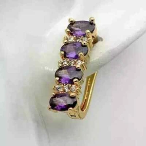 2.30 Ct Oval Cut Lab Created Amethyst Half Hoop Earrings 14K Yellow Gold Plated - Picture 1 of 1