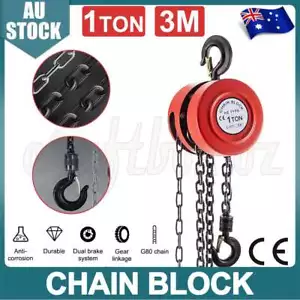 1 Ton Block and Tackle 3M Lift Chain Block Hoist Crane Lifting Pulley Tool Winch - Picture 1 of 12