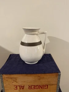 Antique Vtg White Ironstone Pitcher or Wash Basin Brown Striped Large 11" Tall - Picture 1 of 11