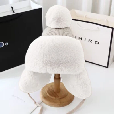 Женщин девочек меха траппер вязаный шляпа помпон крышка Русский Ушанка лыж зимние теплые - Изображение 1 из 4