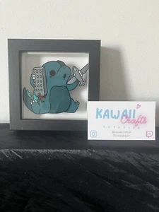 Godzilla Kawaii painting on glass Original 5 X 5 Box Frame - Picture 1 of 1