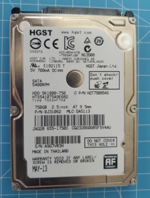 HGST 750GB HTS541075A9E682 SATA 2.5" Laptop HDD - Image 1 of 2