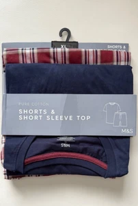 BNIP M&S mens gents navy pure cotton checked pyjama set - XL - Picture 1 of 1