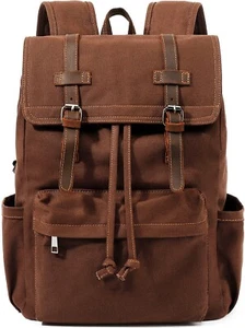 HUACHEN Travel Canvas Backpack Men Rucksack Camping Hiking School Military Bag - Picture 1 of 18
