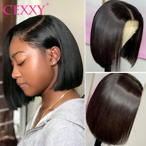 Short Bob Straight Lace Front Human Bleached Knots Pre Plucked Wig Glueless