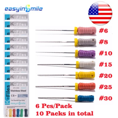 10Pk K Files Dental Endo K-FILES 25MM Stainless Steel Root Canal K File Hand use - Image 1 of 4