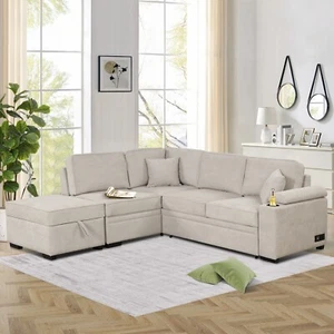 87.4" Sleeper Sofa Bed 2 in 1 L Shape Couch with Storage Ottoman for Living Room - Picture 1 of 12