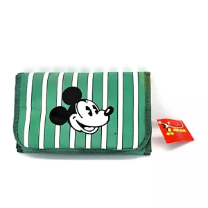 Vintage Mickey Mouse Green Tri-Fold Checkbook Wallet Coin Purse & Key Chain NWT - Picture 1 of 10