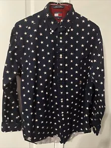 Tommy Hilfiger Vintage Herren blau weiß Sterne auf Knopfleiste Freizeithemd Medium - Bild 1 von 12
