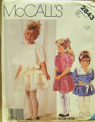 MCCALLS PATTERN 2843  DRESSES SASH GIRLS SIZES  2 3 4  UNCUT  VINTAGE 1986 - Image 1 of 2
