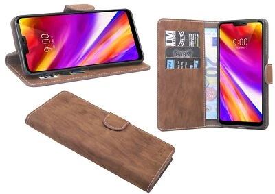 COFI1453® Schutzhülle Lederoptik Schutztasche Schale Zubehör in Braun für LG G7 ThinQ