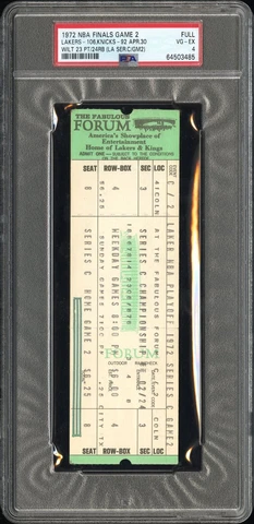 PSA 4 - WILT 23pts 24rebs - 1972 NBA FINALS KNICKS @ LAKERS FULL TICKET GAME #2 Cover