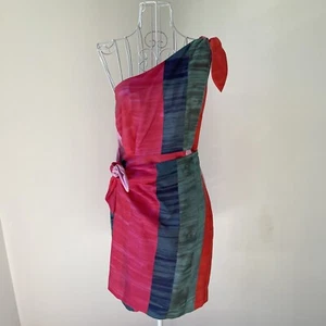 MARA HOFFMAN Bette One Shoulder Short Dress SZ S Faux Wrap V Neck Size Zip Multi - Bild 1 von 6